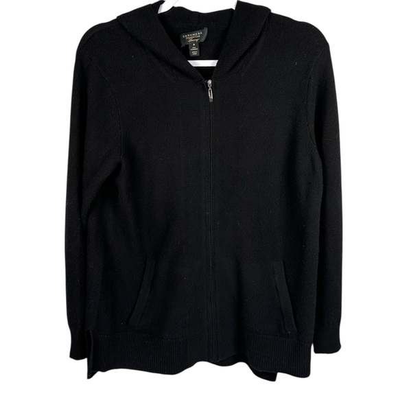 Charter Club Sweaters - Charter Club Luxury 100% Cashmere Black Zip Up Long Sleeve Hoodie Sweater Medium